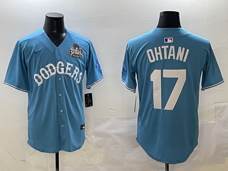 Men Los Angeles Dodgers 17 Ohtani Light Blue Throwback Game 2025 Nike MLB Jersey style 15